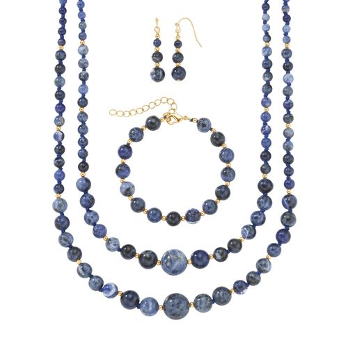 Collier-Set LADY, blau, Halsketten, Damen, N-Groesse, Glas, Collier-Set