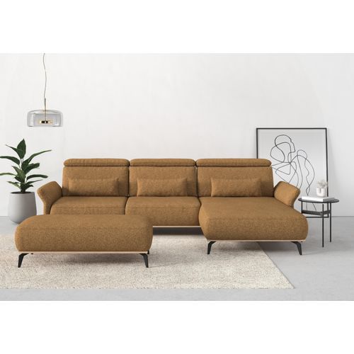 Ecksofa HOME AFFAIRE "Fjord L-Form", gelb (mustard), B:324cm H:93cm T:184cm, 100% Polyester, Sofas, Ecksofa, massiv, wahlweise mit Armlehnfunktion, Kopf- Sitztiefenverstellung