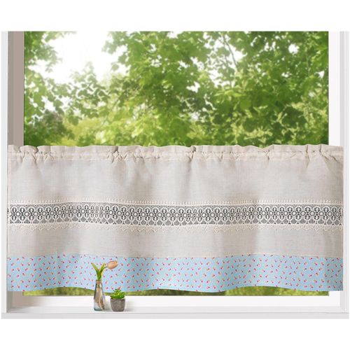 Scheibengardine WECKBRODT "Alicia" Gr. 1, blau, B:120cm H:45cm, Polyester, Gardinen, Scheibengardine, Stabtunnel, blickdicht, Bordüre, Kante, Gardine, HxB 45x120cm, Store