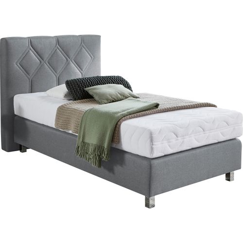 Boxspringbett "Phönix", grau, B:105cm L:210cm, Bezug Bett: Microvelours (100% Polyester) oder Feinstruktur (100% Polyester);Bezug Bonnell-Federkernmatratze: 100% Polyester;Bezug Kaltschaummatratze: 100% Polyester;Bezug Tonnentaschenfederkernmatratze: 80% Baumwolle, 20%Polyester, WESTFALIA SCHLAFKOMFORT, Komplettbetten, Boxspringbett