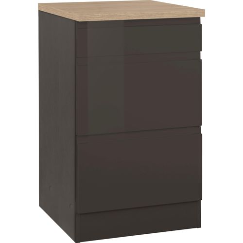 Unterschrank KOCHSTATION "KS-Virginia", grau (grau hochglanz), B:50cm H:85cm T:60cm, Holzwerkstoff, MDF, Schränke, Unterschrank, 50 cm breit, mit Auszügen