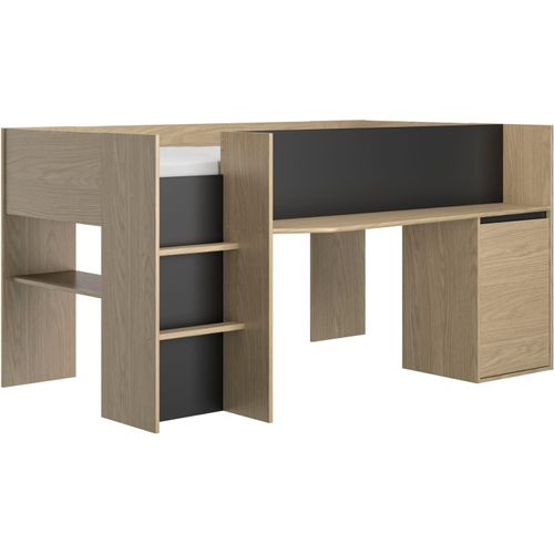 Hochbett GAMI "Nael", braun (eiche rookwood nachbildung, schwarz, eiche rookwood nachbildung, eiche rookwood nachbildung), B:133cm H:107cm L:205cm, Hochbetten, Hochbett, Hochbett 90 / 200 mit Schreibtisch