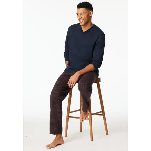 Schlafanzug SCHIESSER "Comfort Essentials", Herren, Gr. 56, rotbraun, Single Jersey, Obermaterial: 100% Baumwolle, Basic lang, V-Ausschnitt, Homewear-Sets Schlafanzug, mit V-Ausschnitt und aufgesetzter Brusttasche