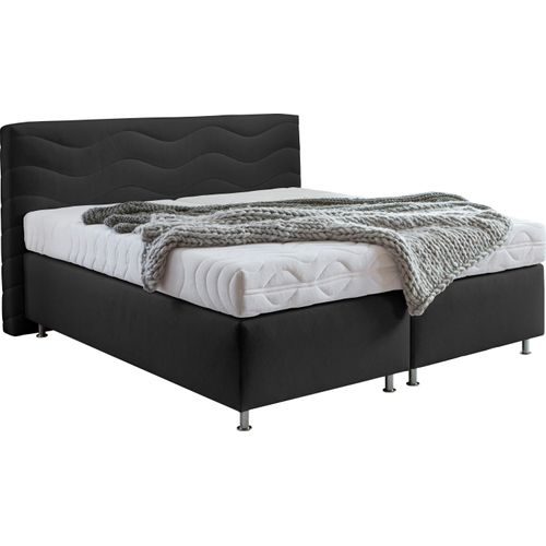 Boxspringbett "Sigma", schwarz, B:215cm L:210cm, Bezug Bett: Microvelours (100% Polyester) oder Feinstruktur (100% Polyester);Bezug Bonnell-Federkernmatratze: 100% Polyester;Bezug Kaltschaummatratze: 100% Polyester;Bezug Tonnentaschenfederkernmatratze: 80% Baumwolle, 20%Polyester, WESTFALIA SCHLAFKOMFORT, Komplettbetten, Boxspringbett