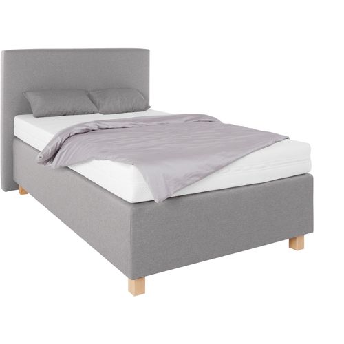 Boxspringbett, grau (strukturstoff grau), Liegefläche B/L: 120cm x 200cm, H2, Bonnell-Federkernmatratze, WESTFALIA SCHLAFKOMFORT, Komplettbetten, Boxspringbett, mit Zierkissen