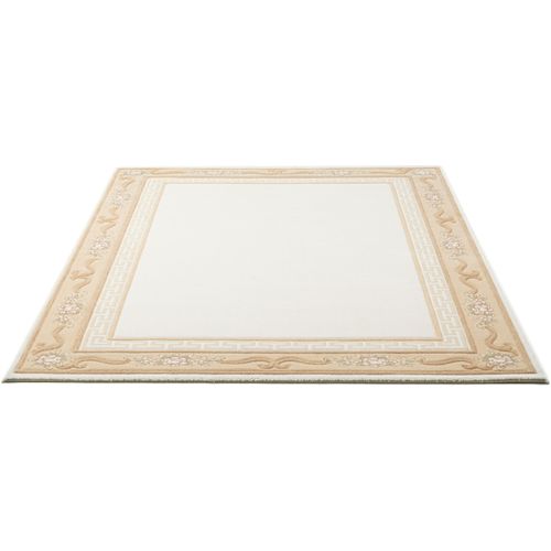 Wollteppich THEKO "Pelinia 7745", beige, B:240cm H:12mm L:340cm, Schurwolle, Teppiche, Wollteppich, Kurzflor, Uni Farben, mit Bordüre, reine Wolle