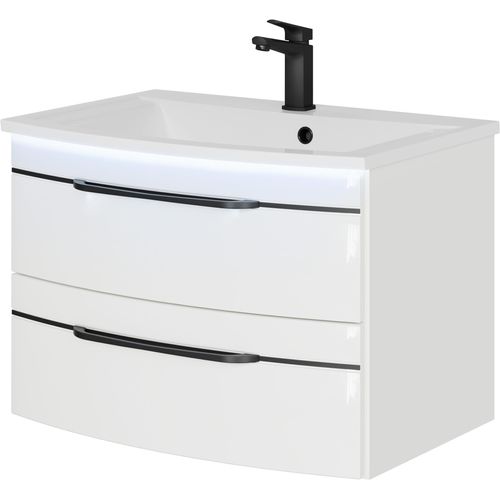 Waschtisch SAPHIR "Serie 7045 Mineralmarmor-Waschtisch und Unterschrank, 71,5 cm breit", weiß (weiß hochglanz), B:71,5cm H:50,2cm T:49,8cm, Waschtische, Waschtisch, Waschplatz mit 2 Schubladen, Badmöbel Set mit Waschtisch