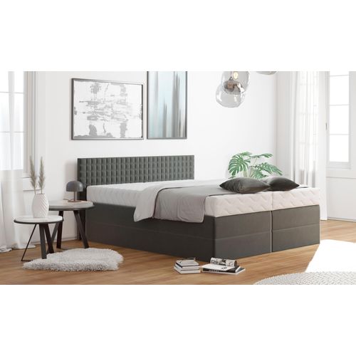Boxspringbett, grau (anthrazit), B:195cm L:210cm, Bezug: 100% Polyester;Polsterwatte: 100% Polyester, WESTFALIA SCHLAFKOMFORT, Komplettbetten, Boxspringbett, mit Zierkissen, wahlweise mit Topper