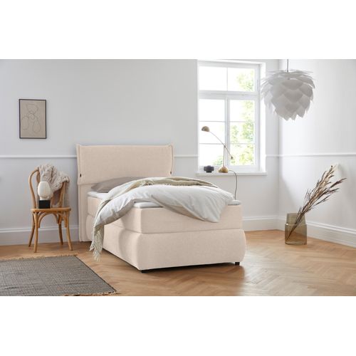 Boxspringbett HOME AFFAIRE "Jenson", beige, B:128cm L:225cm, Struktur weich (85% Polyester/15% Nylon), Komplettbetten, Boxspringbett, in 4 Farben, 4 Breiten, 3 Matratzenarten in 2 Härtegraden, Topper