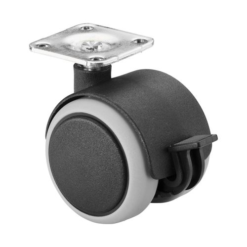 BS Rollen Kunststoffdoppelrolle m.Feststeller D.50mm Trgf. 50kg m.Platte m.Feststeller Ku. (F86.050.PL)