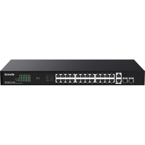 PoE+-Switch (370 W) ohne Management, 4 Vorkonfigurationen, 26 × RJ45 1 Gbit/s (24 × PoE+), 2 × SFP 1 Gbit/s, Rack