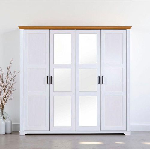 Drehtürenschrank INTER LINK "Maluno", weiß, B:215,6cm H:208cm T:64cm, Massivholz, Schränke, Drehtürenschrank, Kiefer Massiv, Soft-Close, BxTxH: ca. 215,60 x 64 x 208 cm