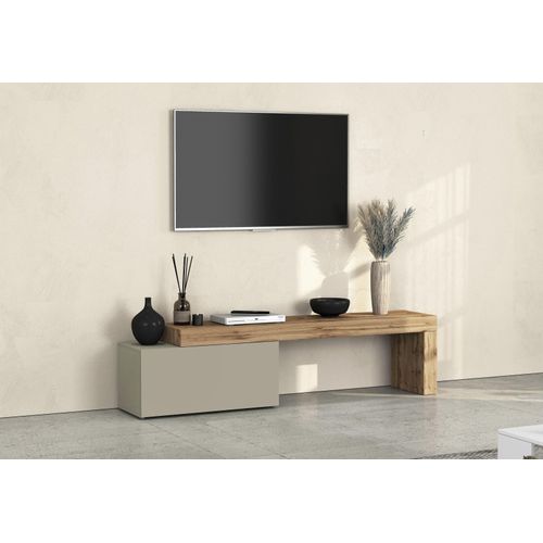 Lowboard OTTO HOME "Chronos TV-Board, TV-Schrank", braun (taube, eiche wotan), B:220cm H:51cm T:40cm, Sideboards, Lowboard, Breite 220 cm TV-Board,Lowboard,1 Klappe und ein L-Förmiger Aufsatz