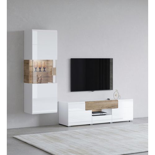 Wohnwand OTTO HOME "Toledo", weiß (weiß, sanremo, weiß hgl, sanremo), B:212cm, Kastenmöbel-Sets, Wohnwand