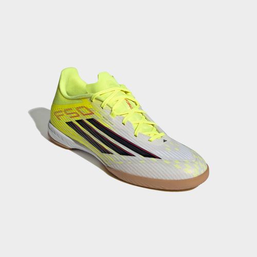 Fußballschuh ADIDAS PERFORMANCE "F50 LEAGUE, HALLENBÖDEN", Gr. 42,5, team solar gelb 2, core schwarz, lucid rot, Synthetik, Textil, Schuhe Fußballschuh, für Hallenboden