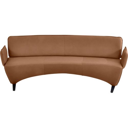 Polsterbank K+W KOMFORT & WOHNEN, braun (brandy), B:216cm H:87cm T:66cm, Sitzbänke, Polsterbank, Leicht abgerundete Segmentbank im hochwertigen Leder, mit Armlehnen