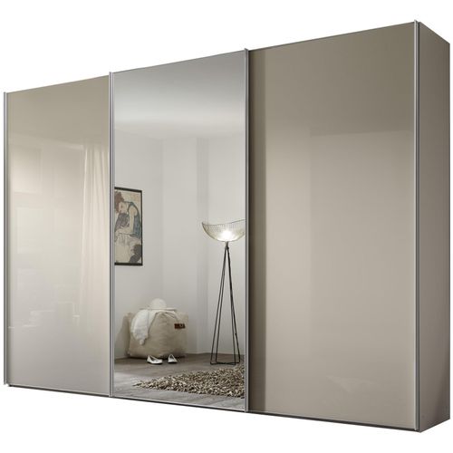 Schwebetürenschrank STAUD "Sonate Rom mit Spiegel, Made in Germany", beige (sandglas), B:249cm H:240cm T:68cm, Holzwerkstoff, Schränke, Schwebetürenschrank, Mit vier verschiedenen Ausstattungsvarianten