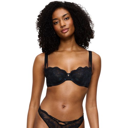 Bügel-BH TRIUMPH "Palina Moonlight Kiss", Damen, Gr. 75, Cup D, schwarz, Spitze, Obermaterial: 87% Polyamid, 11% Elasthan, 2% Polyester, BHs Bügel-BH, Triumph x Palina Rojinski, mit Spitze und Glitzergarn