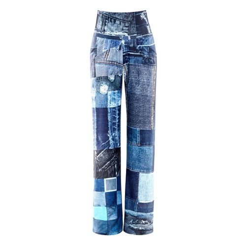 Sporthose WINSHAPE "Functional Comfort Wide Leg Pants CUL105C", Damen, Gr. XS, Normalgrößen, patchwork blau, 85% Polyester, 15% Elasthan, Hosen Sporthose, mit Patchwork-Print