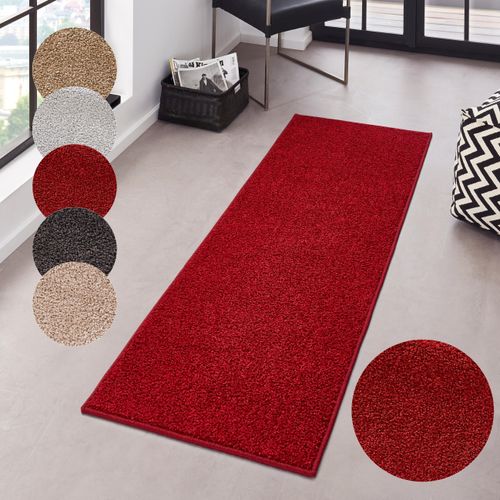 Teppich HANSE HOME "Pure 100 Kurzflor" Gr. 11, rot, B:80cm H:13mm L:200cm, Kunstfaser, Teppiche, Teppich, Kurzflor, uni, umkettelt, Läufer, Wohnzimmer, Kinderzimmer, Flur