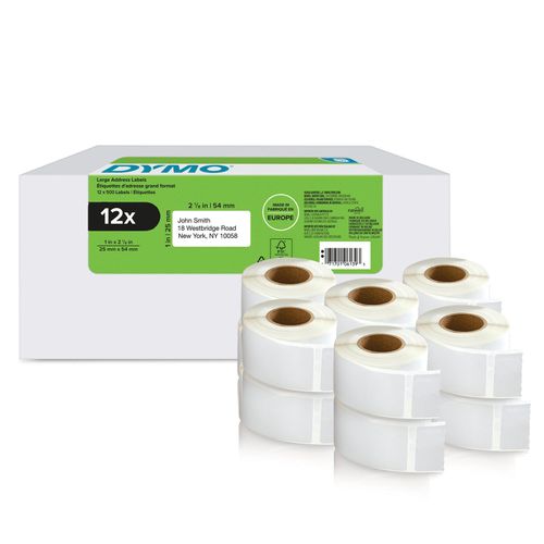 DYMO® Original Etikett für LabelWriter™, Vorteilspack, Rücksendung - weiss - permanent haftend, 12 x 500 Etiketten