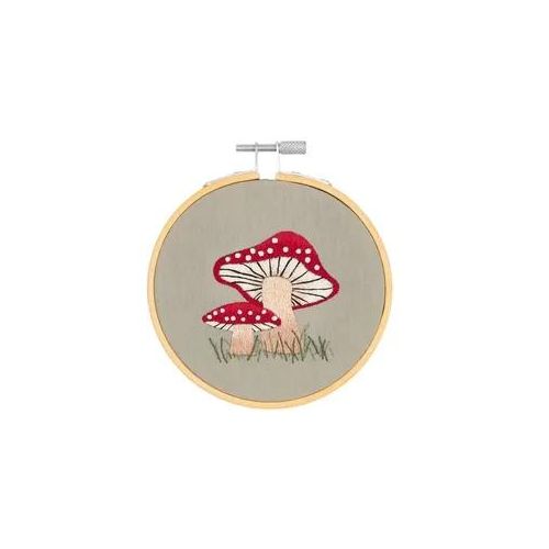 Stickpackung Vorgezeichnet, Shroom kleine Pilze, inkl. Stickring Ø 10 cm