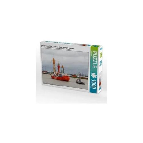 Das Feuerschiff Elbe 1 wird von einem Schlepper gesteuert (Puzzle)
