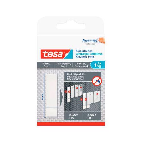 Klebestreifen tesa®, für Wiederverwendung des Klebenagels für Tapete & Putz mit Haftkraft bis 1 kg, 2-seitig, ablösbar, 6 Stück