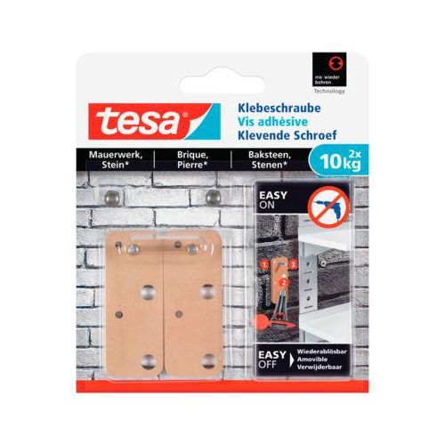 Klebeschraube tesa®, für Mauerwerk & Stein im Innen- & Außenbereich, Haftkraft bis 10 kg, ablösbar, viereckig, 2 Stück