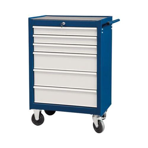 Werkstattwagen Projahn ECOBlue, 6 abschließbare Schubfächer, bis 400 kg, mit Werkzeugbestückung, Stahl pulverbeschichtet