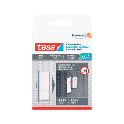 Klebestreifen tesa®, für Wiederverwendung des Klebenagels für Tapete & Putz mit Haftkraft bis 0,5 kg, 2-seitig, ablösbar, 9 St.