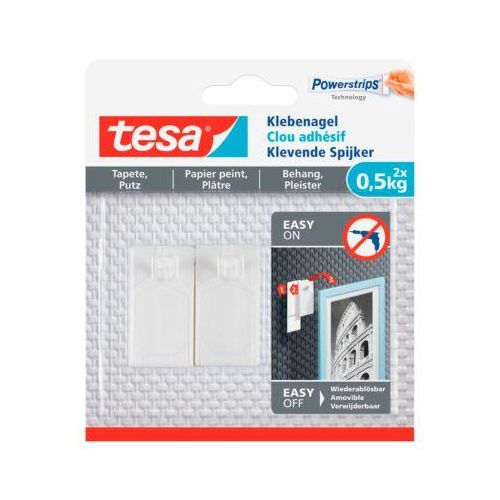 Klebenagel tesa®, für Tapete & Putz, Haftkraft bis 0,5 kg, ablösbar, 2 Stück