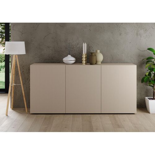 Sideboard HOME AFFAIRE "Rio Breite 181 cm, Kommode mit 3 Türen, Anrichte", cashmere, front mit geriffelter struktur, B:181cm H:84cm T:42cm, FSC-zertifizierter Holzwerkstoff, Sideboards, Sideboard, geriffelte MDF-Fronten, modern u. elegant, viel Stauraum