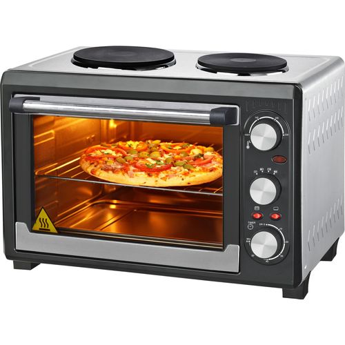 Syntrox Germany Minibackofen 26L mit 2 Kochplatten Umluft Edelstahl