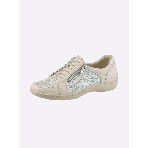 Schnürschuh WALDLÄUFER, Damen, Gr. 6,5, beige, silberfarben, Glattleder, Schuhe Schnürschuh
