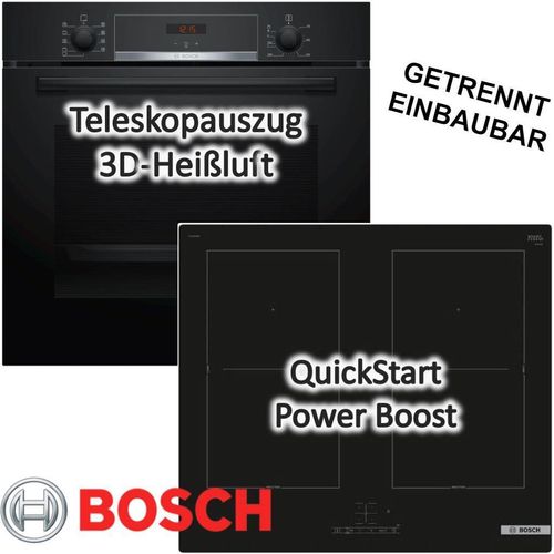 Backofenset Bosch Backofen Induktionskochfeld autark Teleskopauszug 3D-Heißluft