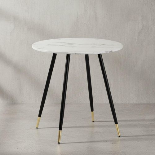 Esszimmertisch 75x75x76 cm Marmor-Optik Weiß Esstisch Modern, Küchentisch mit Metallbeinen, Kleiner Speisetisch Esszimmer Rund