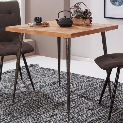Esszimmertisch 80x76x80 cm Massivholz Akazie / Metall Industrial, Esstisch Massiv Klein, Küchentisch Holztisch Esszimmer, Kleiner Speisetisch Holz, Massivholztisch Quadratisch