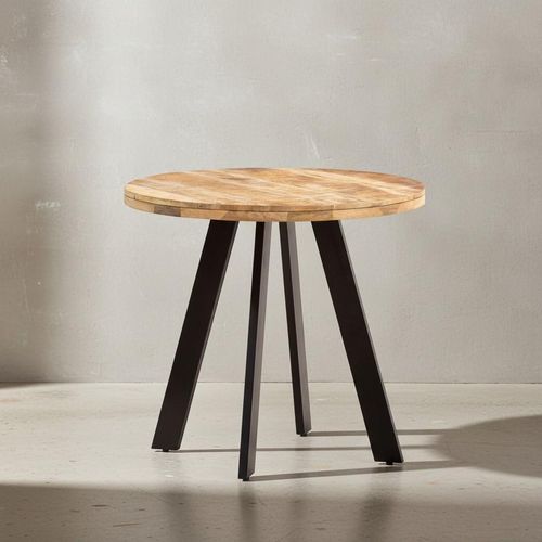 Esszimmertisch 80x80x75 cm Mango Massivholz Esstisch Modern, Küchentisch Massiv mit Metallbeinen, Holztisch Esszimmer Rund, Kleiner Speisetisch Holz
