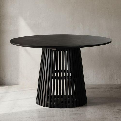 Esszimmertisch 120x120x77 cm Mango Massivholz Schwarz Esstisch Modern, Küchentisch Massiv mit Gittergestell, Holztisch Esszimmer Rund, Kleiner Speisetisch Holz