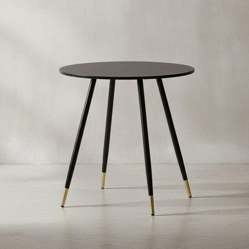 Esszimmertisch 75x75x76 cm Marmor-Optik Schwarz Esstisch Modern, Küchentisch mit Metallbeinen, Kleiner Speisetisch Esszimmer Rund
