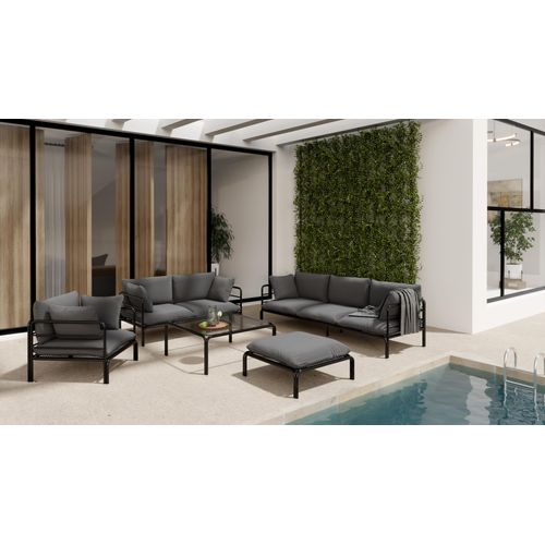 Großes graues Gartenmöbel Set Wenecja für 7 Personen mit Glastisch