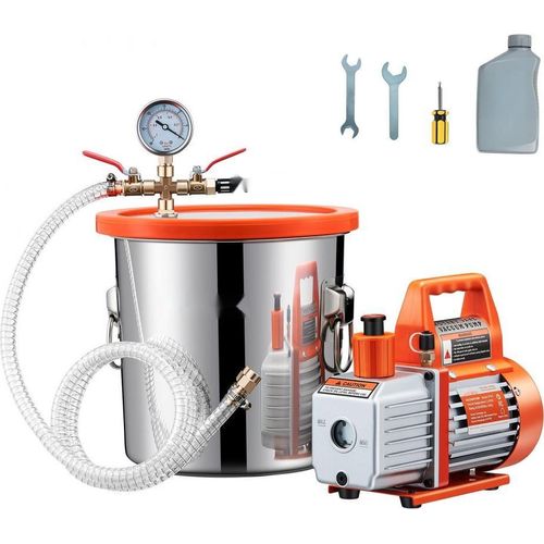 Einstufige Vakuumpumpe 99L/min - Entgasungskammer 11,36L - Vakuumpumpe mit 1,5m Schlauch