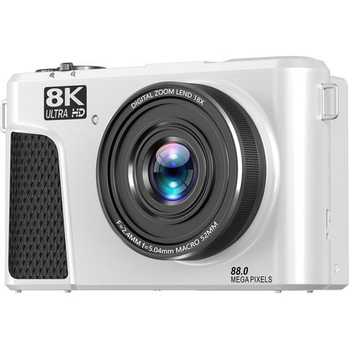 Digitalkamera 8K 88 MP 18-fach-Zoom Autofokus WLAN-Reisekamera mit 3-Zoll-Klappbildschirm Mehrere Filter Aufhelllicht für Live-Streaming Weiß