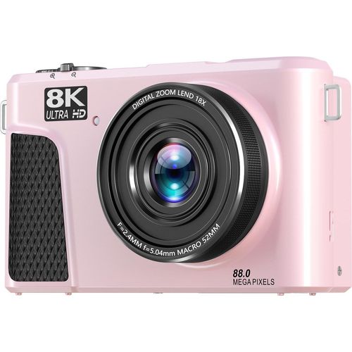 Digitalkamera 8K 88 MP 18-facher Zoom Autofokus WLAN-Reisekamera mit 3-Zoll-Klappbildschirm Mehrere Filter Aufhelllicht für Live-Streaming Roseate
