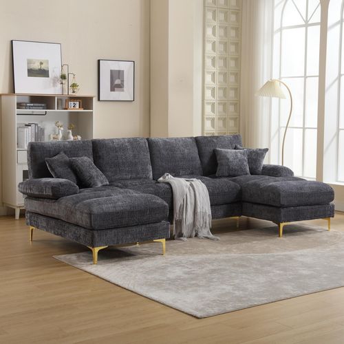 STILVORA Schlafsofa mit Metallbeine,Ecksofa Modulares Sofa für Wohnzimmer,Schlafzimmer&Büro,Polstermöbel mit doppelten Liegesitzen,grau