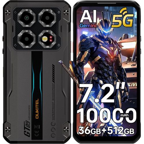 OUKITEL WP60 5G Outdoor Smartphone - 36GB+512GB/2TB Outdoor Handy 7,2” 120Hz Android 15 , 108MP+32MP+8MP-Nacht, IP68 Handy NFC/GPS/OTG, Schwarz
