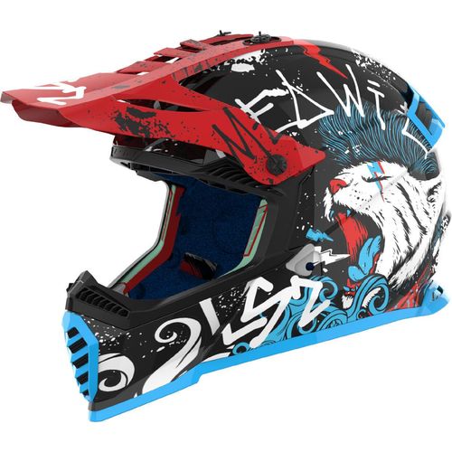 LS2 MX437 Fast Evo II Mini Starmaw Kinder Motocross Helm, schwarz/rot/blau, Y/M (49/50)