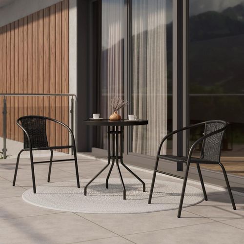 Ambia Garden Balkonset , Schwarz , Metall, Kunststoff, Glas , 3-teilig , Rundrohr , 60x52x70 cm , Balkonmöbel, Balkonmöbel-Sets