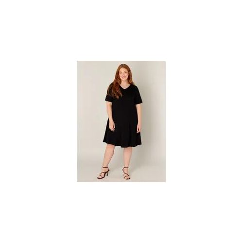 Shirtkleid BASE LEVEL CURVY "Abernathy", Damen, Gr. 54 (56), N-Gr, schwarz, Jersey, Obermaterial: 94% Viskose, 6% Elasthan, unifarben, Basic, figurumspielend, V-Ausschnitt, abnehmbar, Kleider Shirtkleid, Sommerkleid In leicht ausgestellter Form